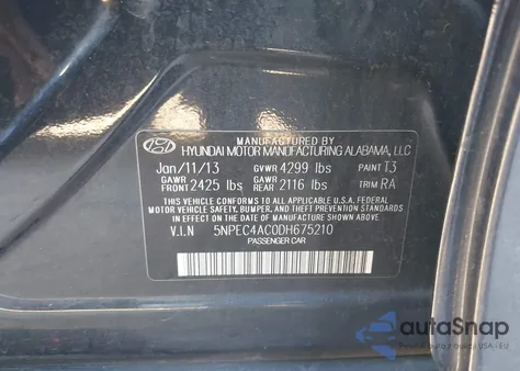 2013 Hyundai Sonata Limited из США, поврежденный, VIN 5NPEC4AC0DH675210